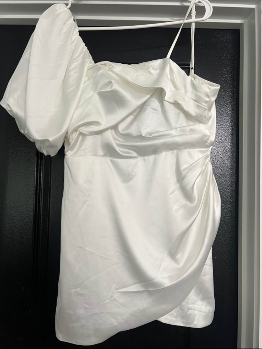 White Satin One-Shoulder Mini Dress